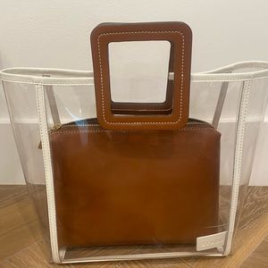 Staud Shirley Framed Transparent Handbag in Clear/Tan